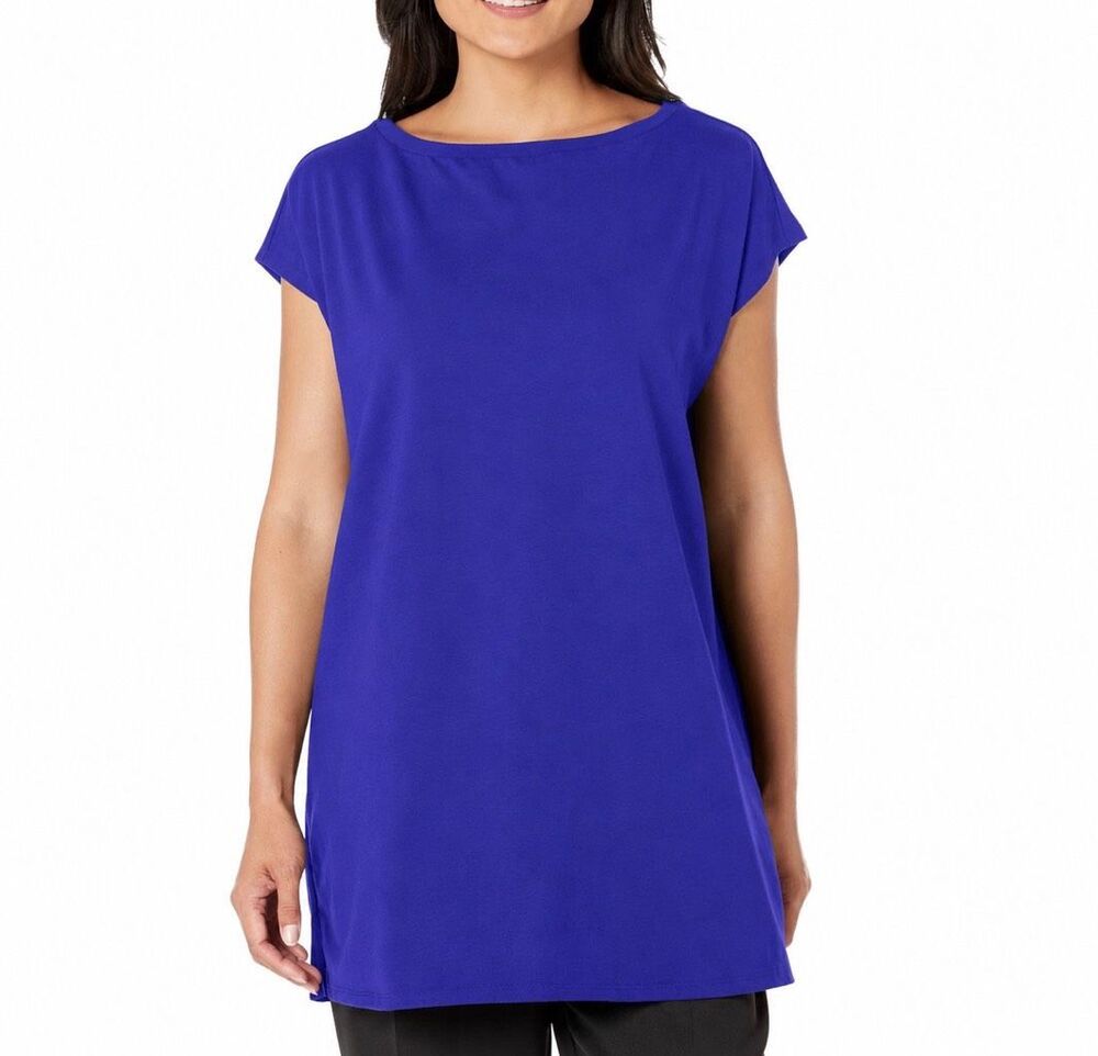 Eileen Fisher Pima Cotton Stretch Boatneck Tunic Top oversized XXS NEW
